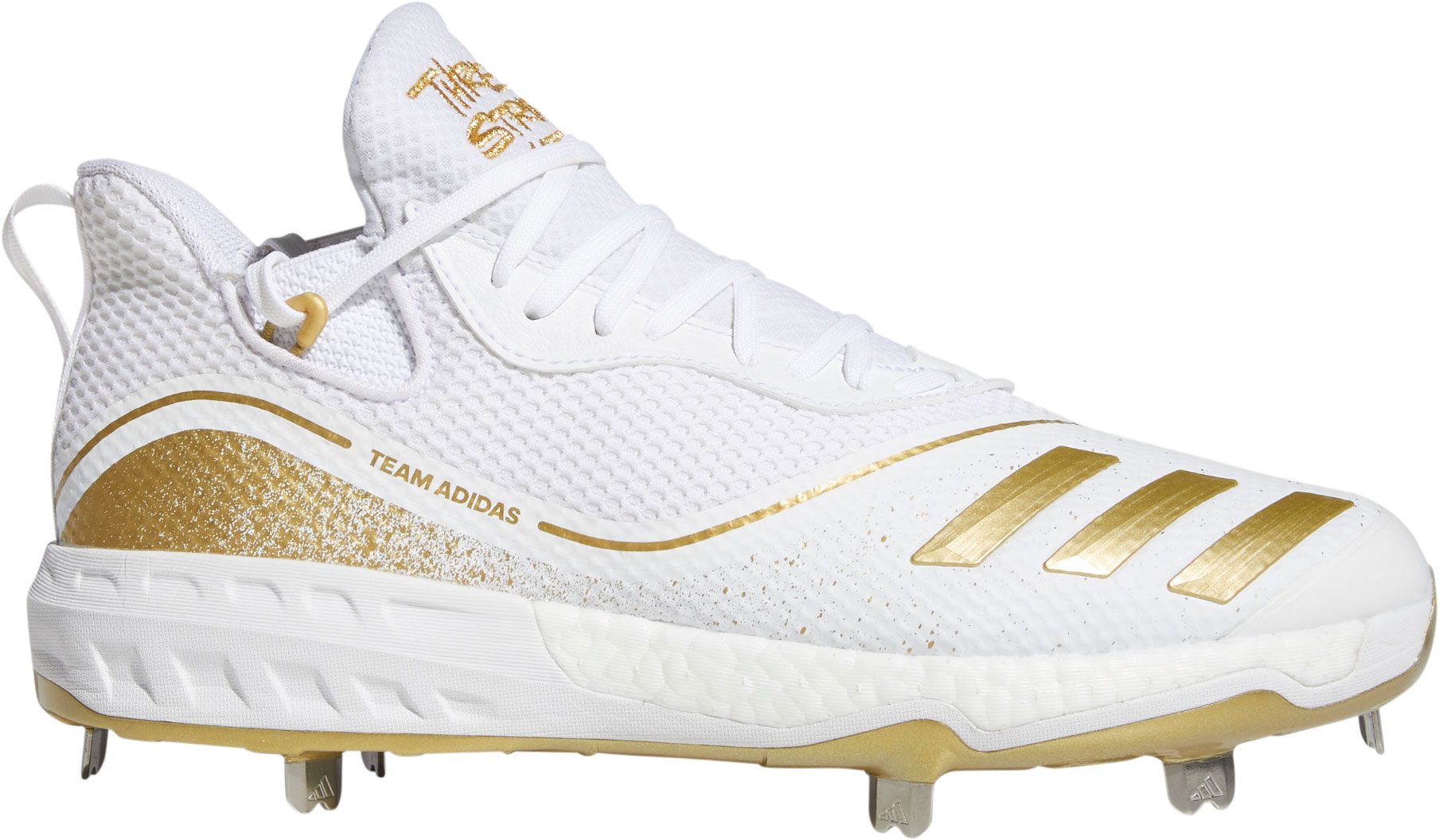 white and gold adidas baseball cleats