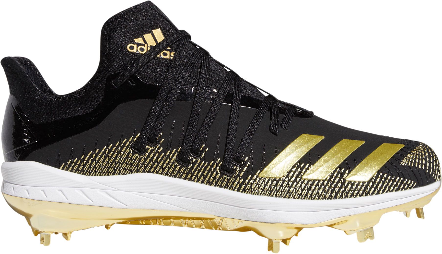 black and gold metal baseball cleats