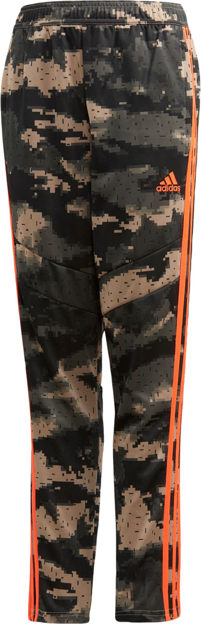 camo joggers with orange stripe