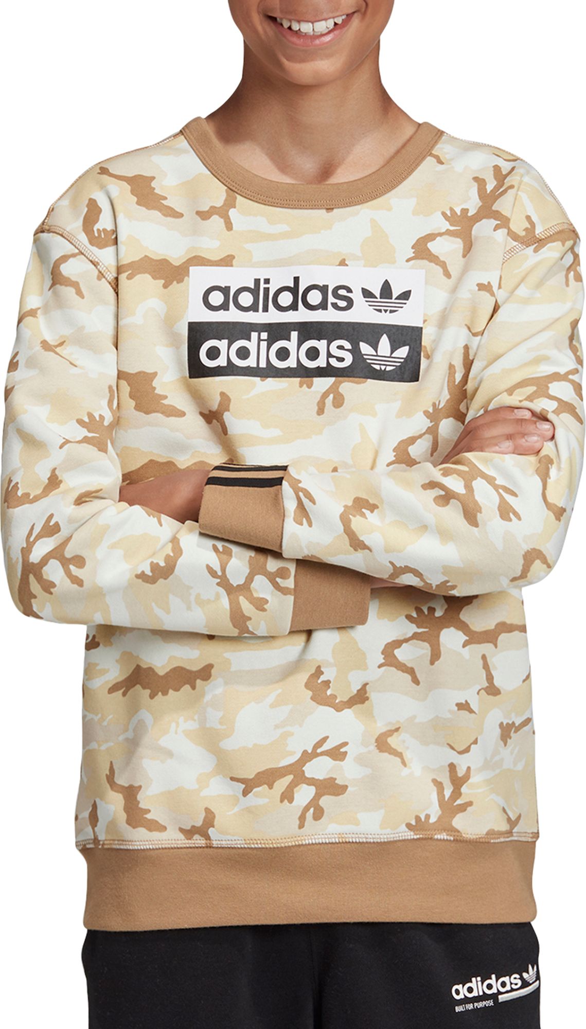 3 stripe crew sweatshirt by adidas originals khaki