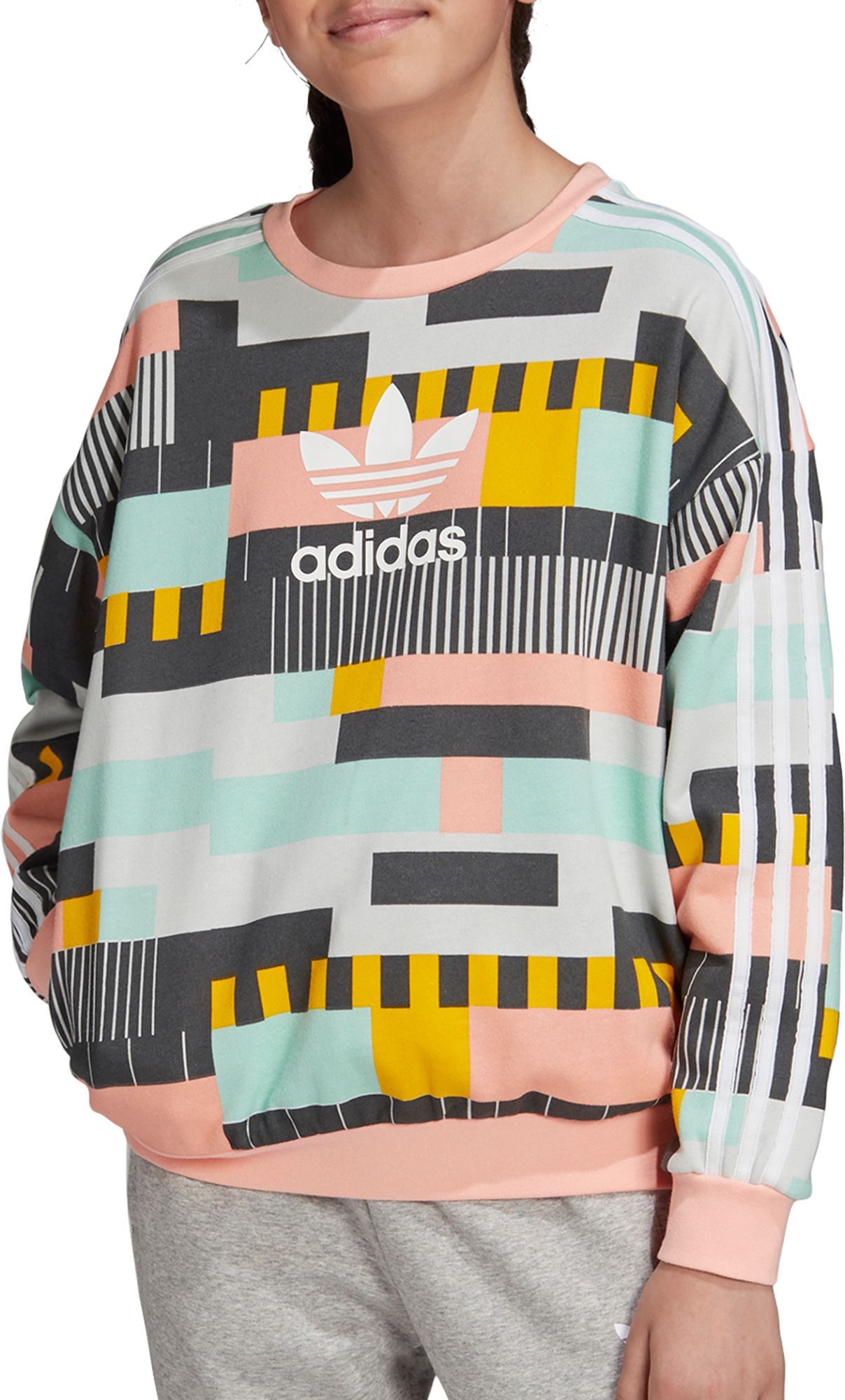 adidas trefoil white crew neck sweatshirt