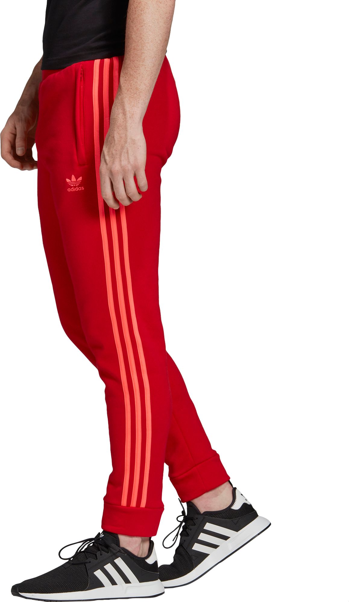 red adidas 3 stripe pants