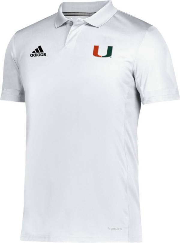 adidas Men's Miami Hurricanes Team 19 Sideline Football White Polo