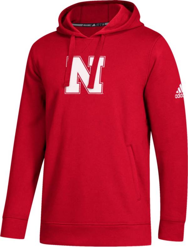 adidas Men's Nebraska Cornhuskers Scarlet Logo Fleece Pullover Hoodie