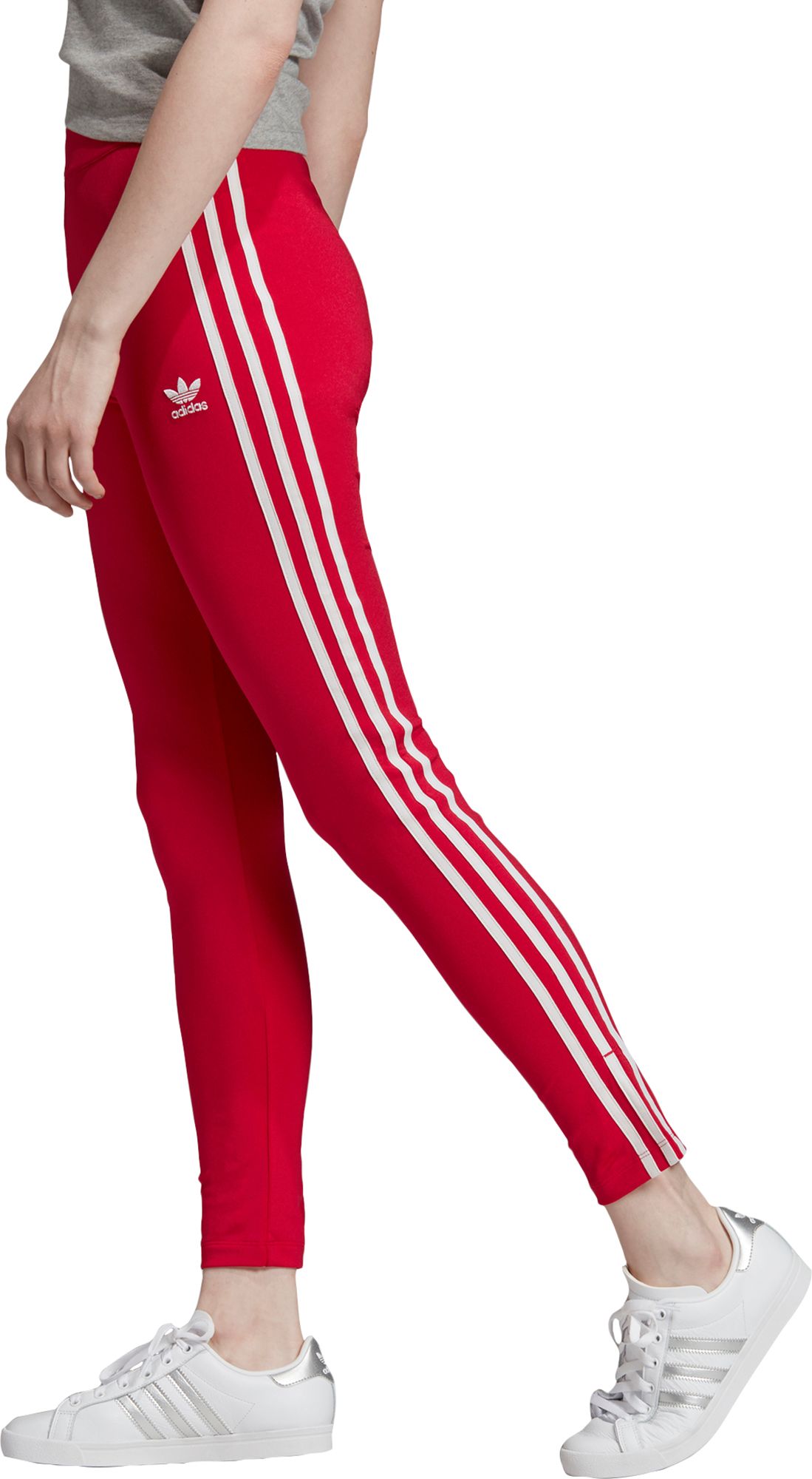 adidas red 3 stripe leggings