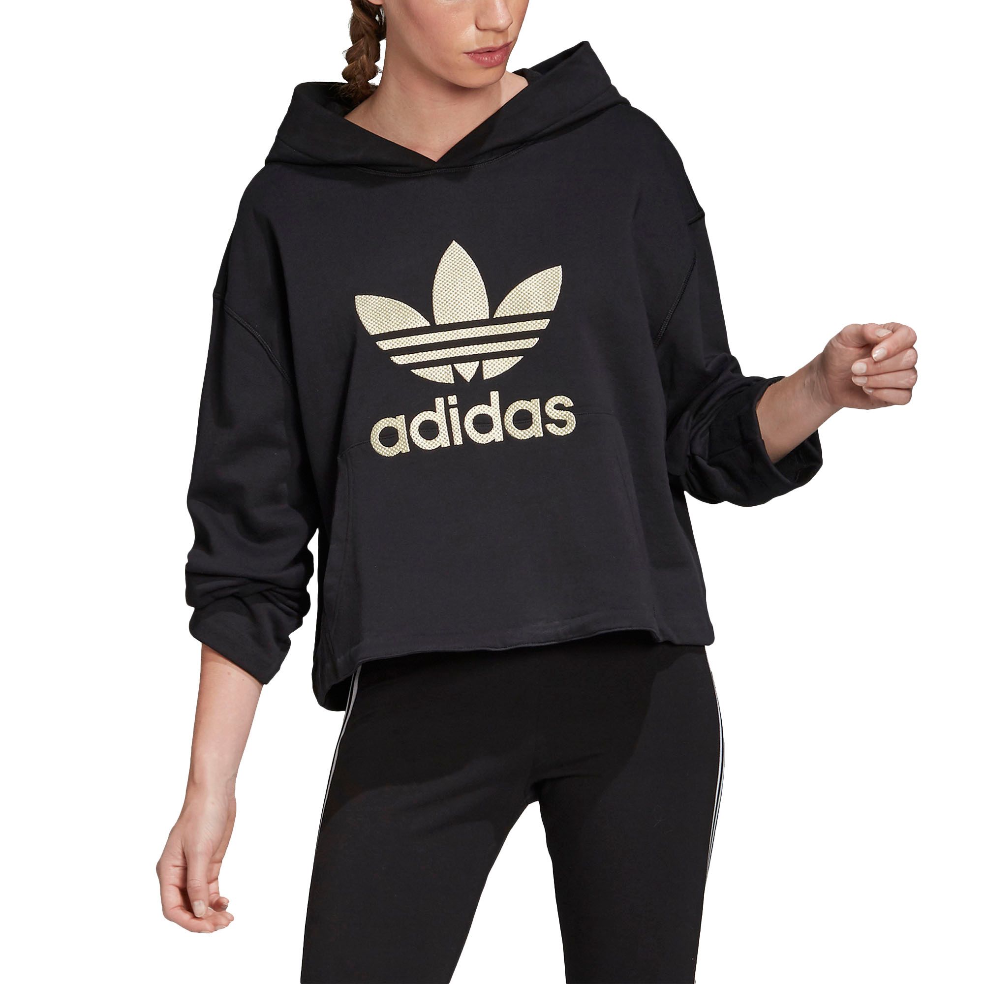 adidas trefoil hoodie black gold