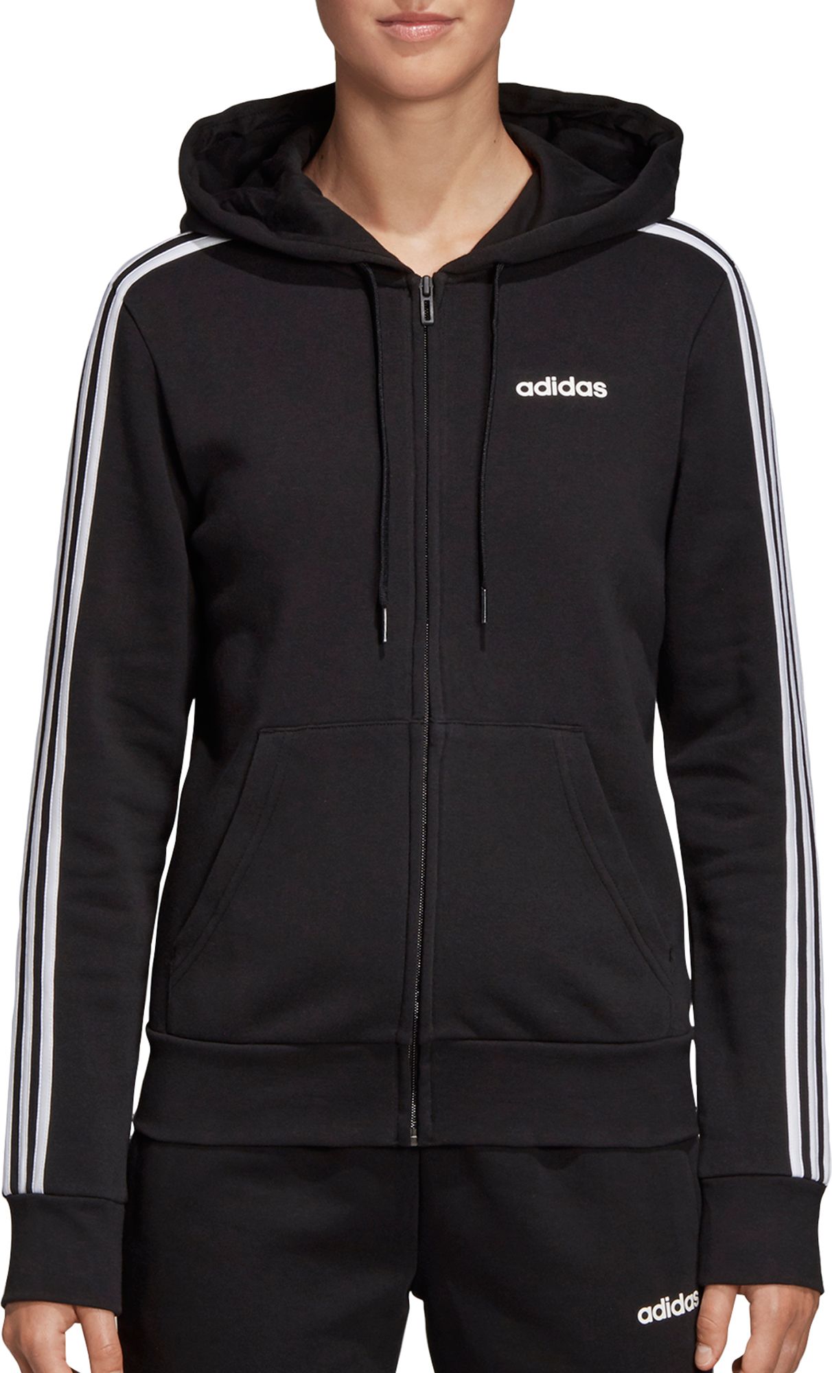 adidas 3 stripe hoodie womens black