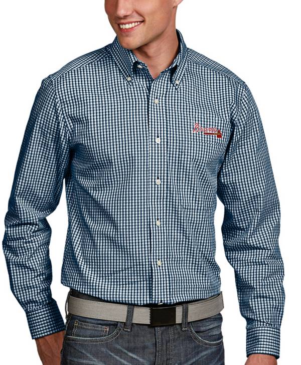 Antigua Men's Atlanta Braves Associate Navy Long Sleeve Button Down Shirt