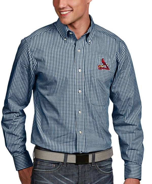 Antigua Men's St. Louis Cardinals Associate Navy Long Sleeve Button Down Shirt