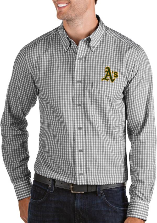 Antigua Men's Oakland Athletics Structure Black Long Sleeve Button Down Shirt product image