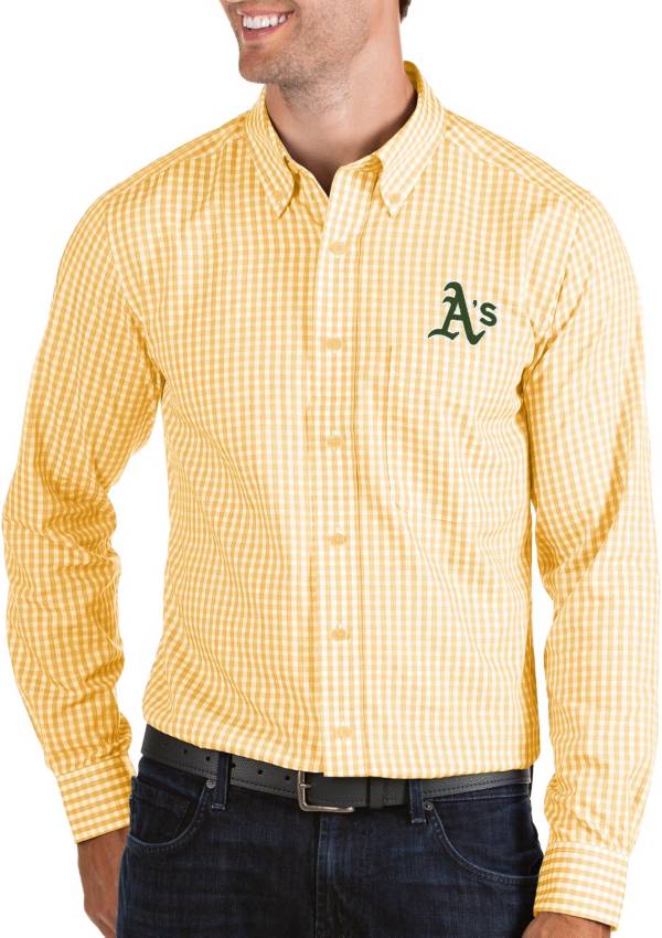 Antigua Men's Oakland Athletics Structure ButtonUp Gold Long Sleeve