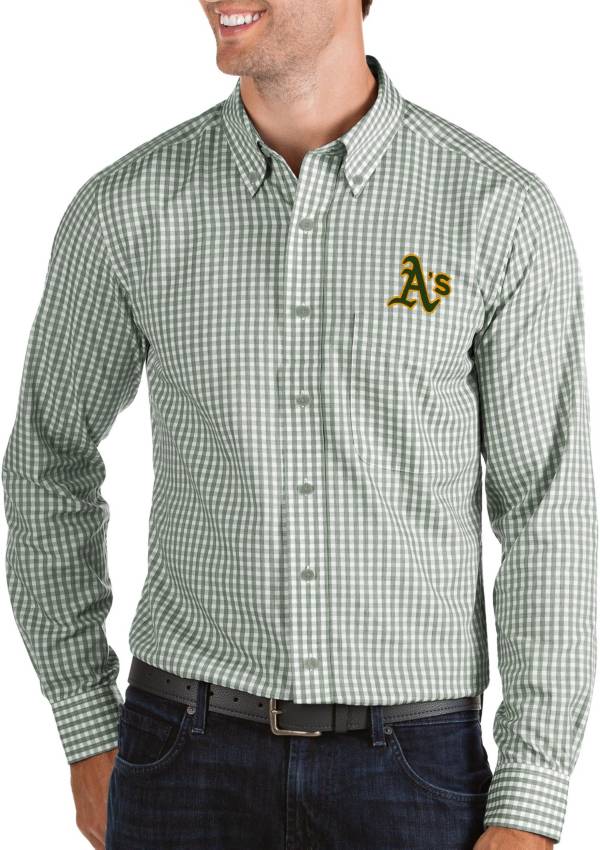 Antigua Men's Oakland Athletics Structure Button-Up Green Long Sleeve Button Down Shirt