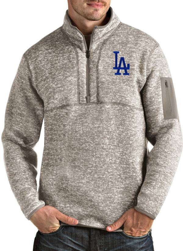 Antigua Men's Los Angeles Dodgers Oatmeal Fortune HalfZip Pullover
