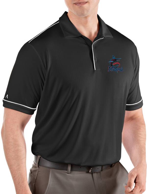 Antigua Men's Miami Marlins Salute Black Performance Polo