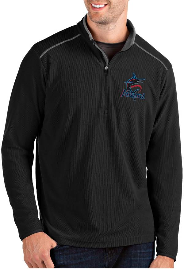 Antigua Men's Miami Marlins Black Glacier Quarter-Zip Pullover