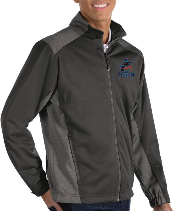 Antigua Men's Miami Marlins Revolve Grey Full-Zip Jacket