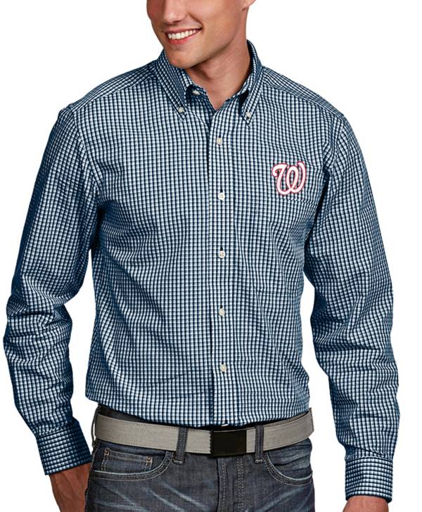 Antigua Men's Washington Nationals Associate Navy Long Sleeve Button Down Shirt