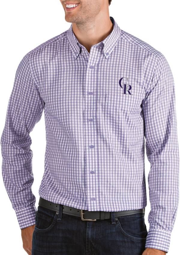 Antigua Men's Colorado Rockies Structure Purple Long Sleeve Button Down Shirt