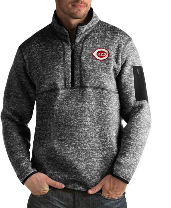 Antigua Men's Cincinnati Reds Fortune Black Half-Zip Pullover