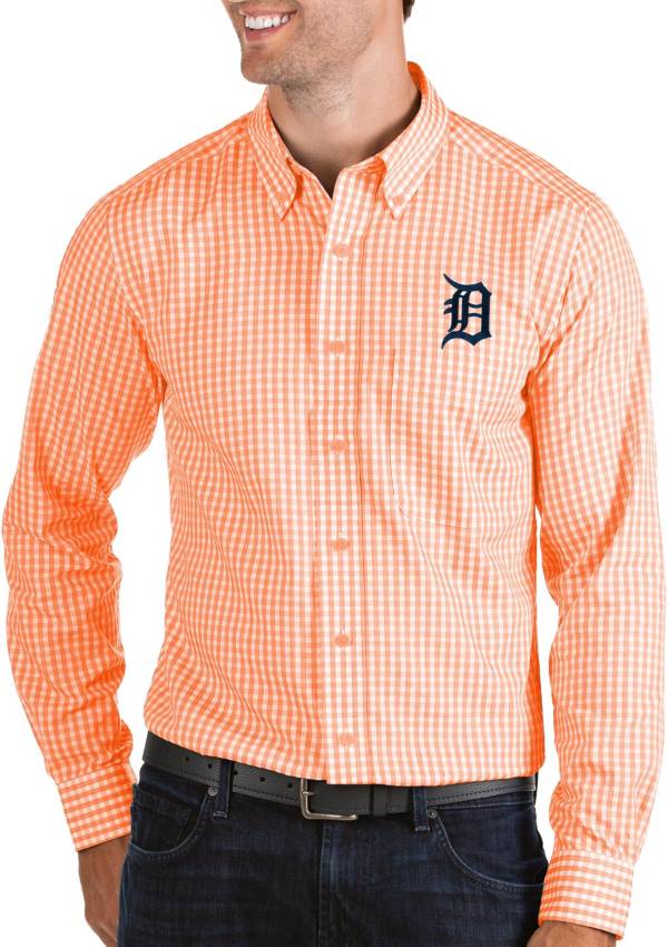 Antigua Men's Detroit Tigers Structure Orange Long Sleeve Button Down Shirt product image