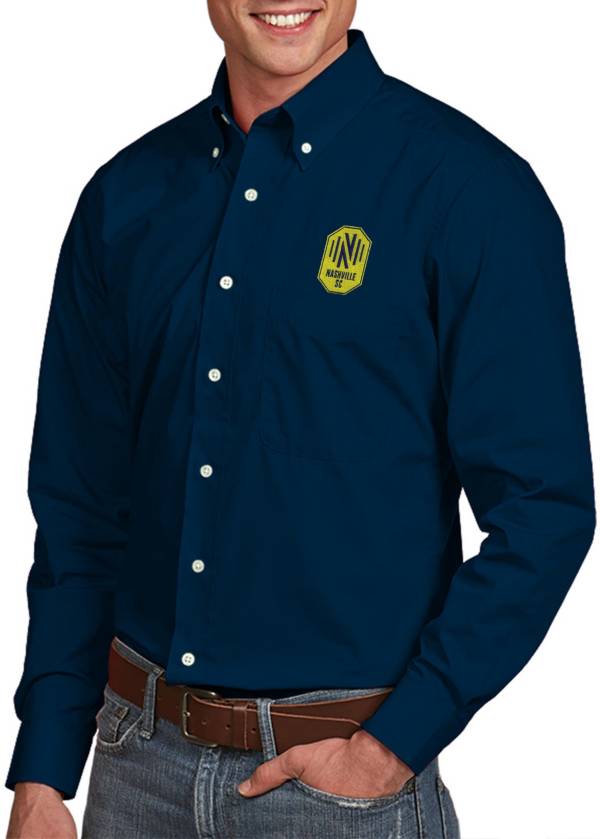 Antigua Men's Nashville SC Dynasty Navy Button Down Long Sleeve Shirt