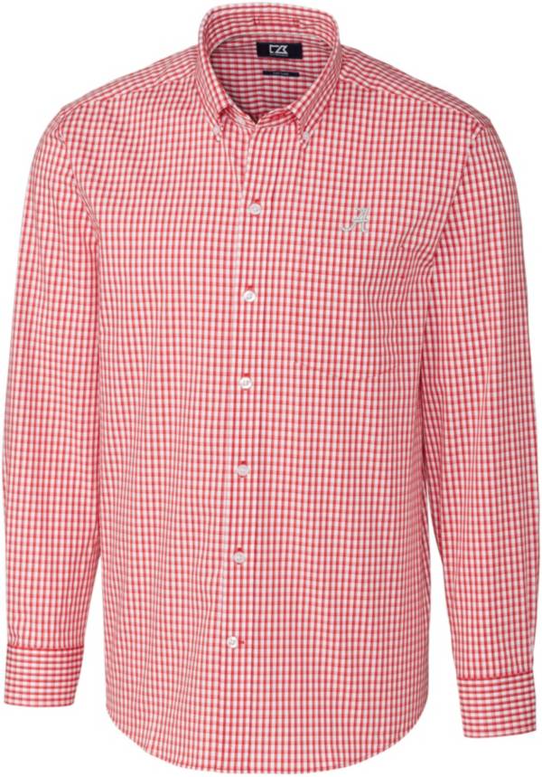Cutter & Buck Men's Alabama Crimson Tide Crimson Stretch Gingham Long Sleeve Button Down Shirt product image