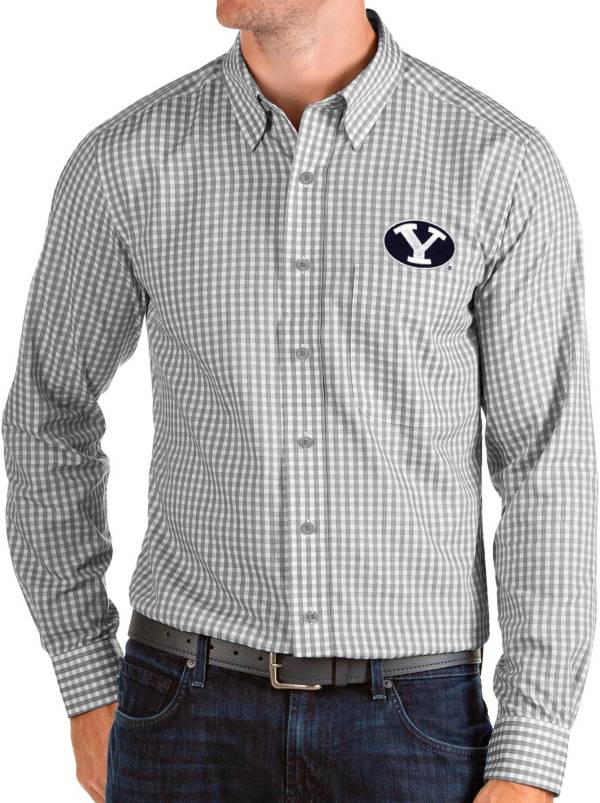 Antigua Men's BYU Cougars Grey Structure Button Down Long Sleeve Shirt product image