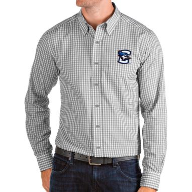 sorry, Antigua Men's Creighton Bluejays Grey Structure Button Down Long Sleeve Shirt is currently out of stock