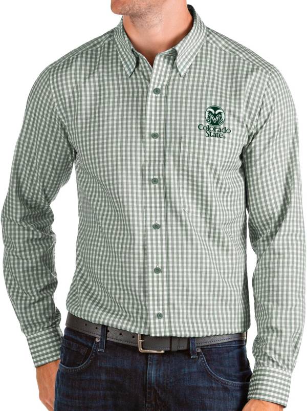 Antigua Men's Colorado State Rams Green Structure Button Down Long Sleeve Shirt