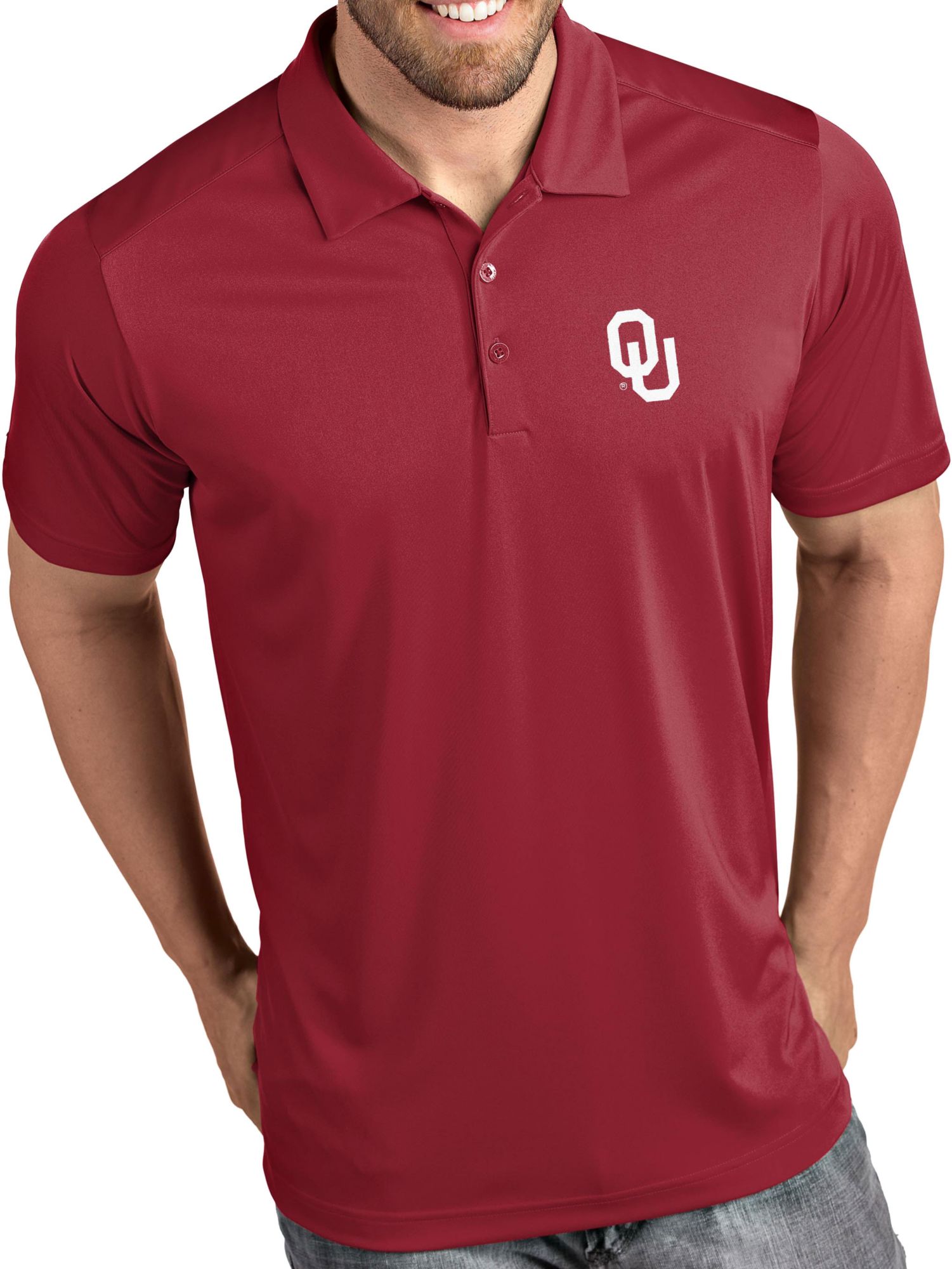 Antigua Men's Oklahoma Sooners Crimson Tribute Performance Polo