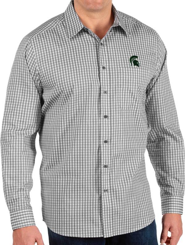 Antigua Men's Michigan State Spartans Structure Button Down Long Sleeve Black Shirt