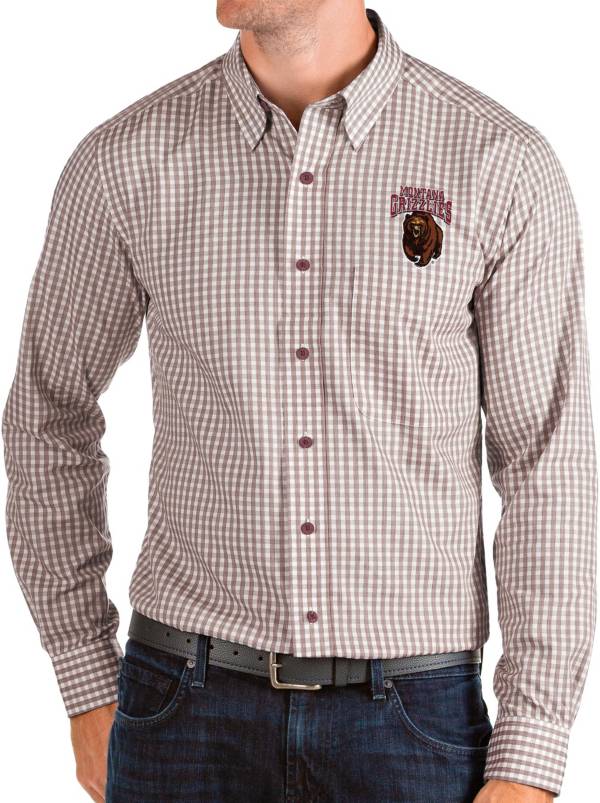 Antigua Men's Montana Grizzlies Maroon Structure Button Down Long Sleeve Shirt product image