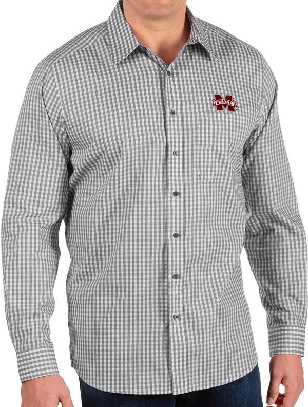 Antigua Men's Mississippi State Bulldogs Structure Button Down Long Sleeve Black Shirt