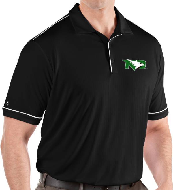 Antigua Men's North Dakota Fighting Hawks Salute Performance Black Polo