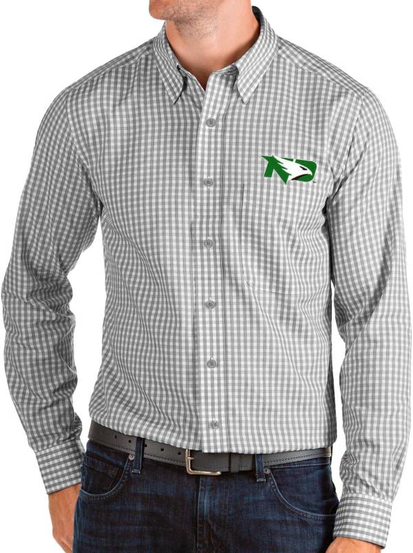 Antigua Men's North Dakota Fighting Hawks Grey Structure Button Down Long Sleeve Shirt product image