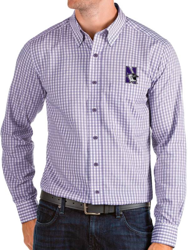 Antigua Men's Northwestern Wildcats Purple Structure Button Down Long Sleeve Shirt