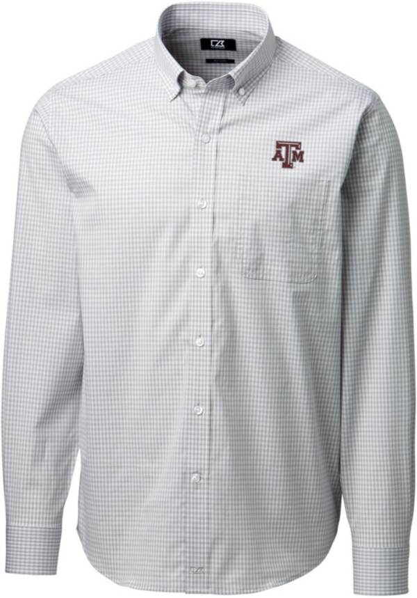 Cutter & Buck Men's Texas A&M Aggies Grey Anchor Gingham Long Sleeve Button Down Shirt