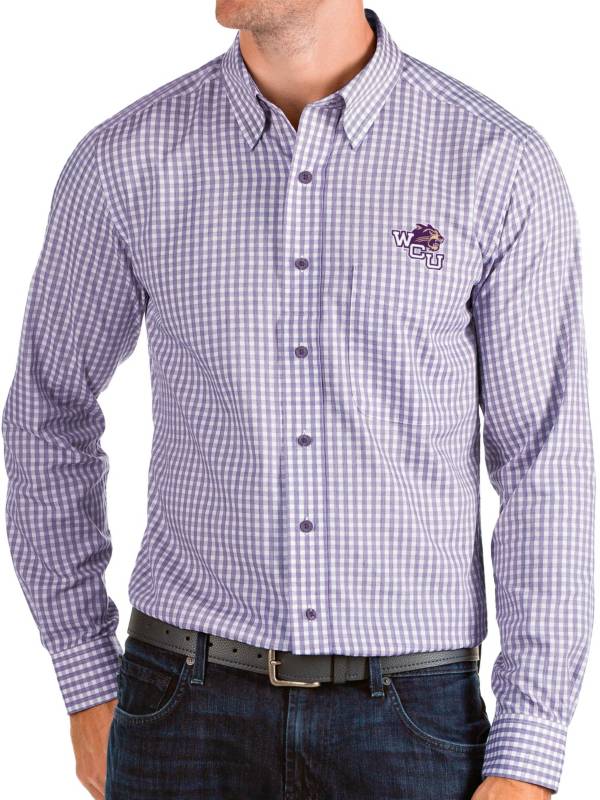 Antigua Men's Western Carolina Catamounts Purple Structure Button Down Long Sleeve Shirt product image