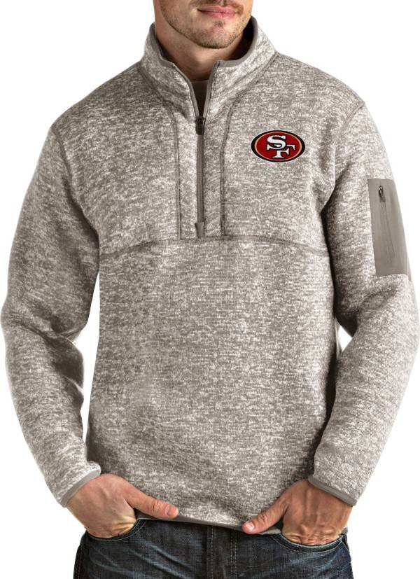 Antigua San Francisco 49ers Oatmeal Axe Bunker Long Sleeve Hoodie, Oatmeal, 86% Cotton / 11% Polyester / 3% SPANDEX, Size XL, Rally House