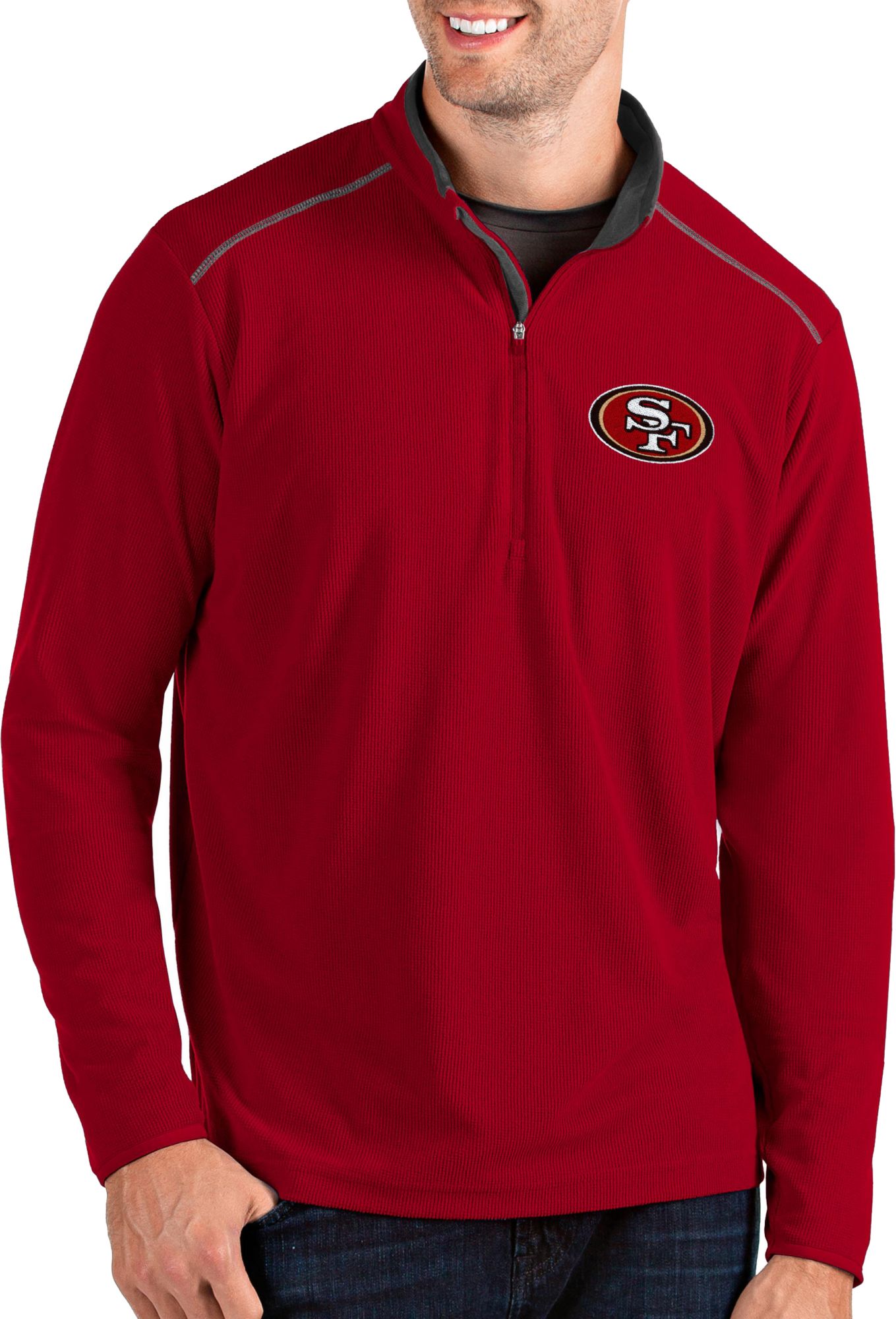 red quarter zip pullover