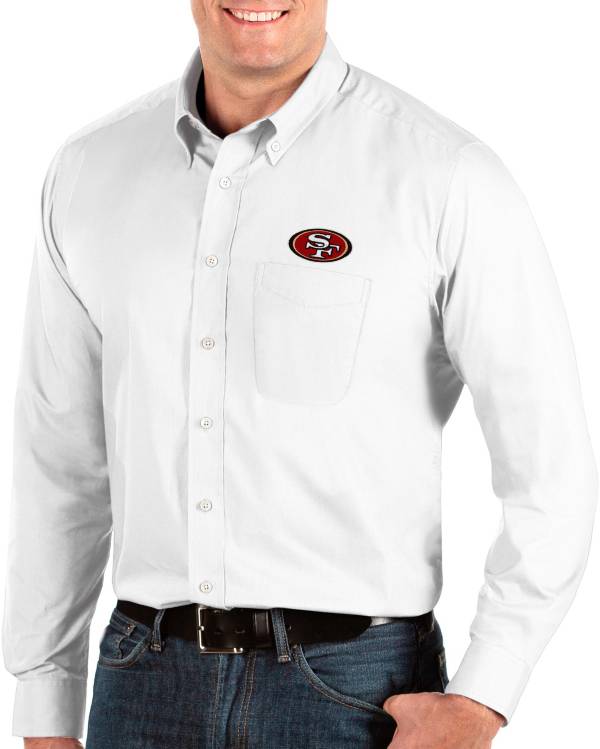 Antigua Men's San Francisco 49ers Dynasty Button Down White Dress Shirt