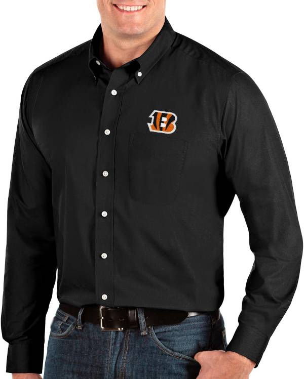 Antigua Men's Cincinnati Bengals Dynasty Button Down Black Dress Shirt