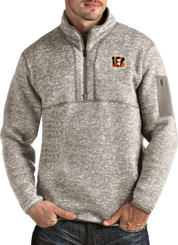 Antigua Men's Cincinnati Bengals Fortune QuarterZip Oatmeal Pullover