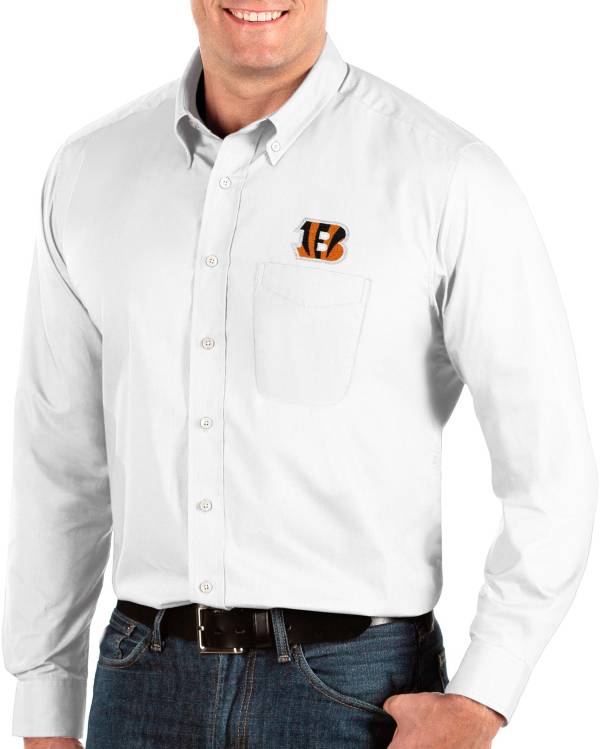 Antigua Men's Cincinnati Bengals Dynasty Button Down White Dress Shirt