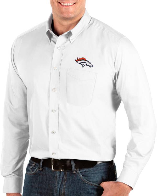 Antigua Men's Denver Broncos Dynasty Button Down White Dress Shirt