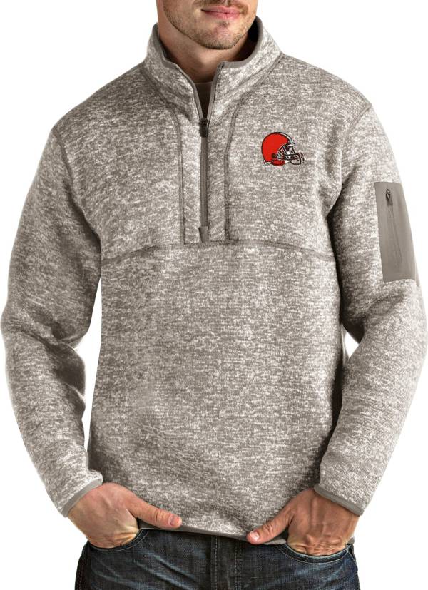 Antigua Men's Cleveland Browns Fortune QuarterZip Oatmeal Pullover