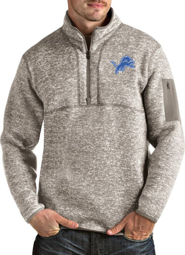 Antigua Men's Detroit Lions Fortune QuarterZip Oatmeal Pullover Dick