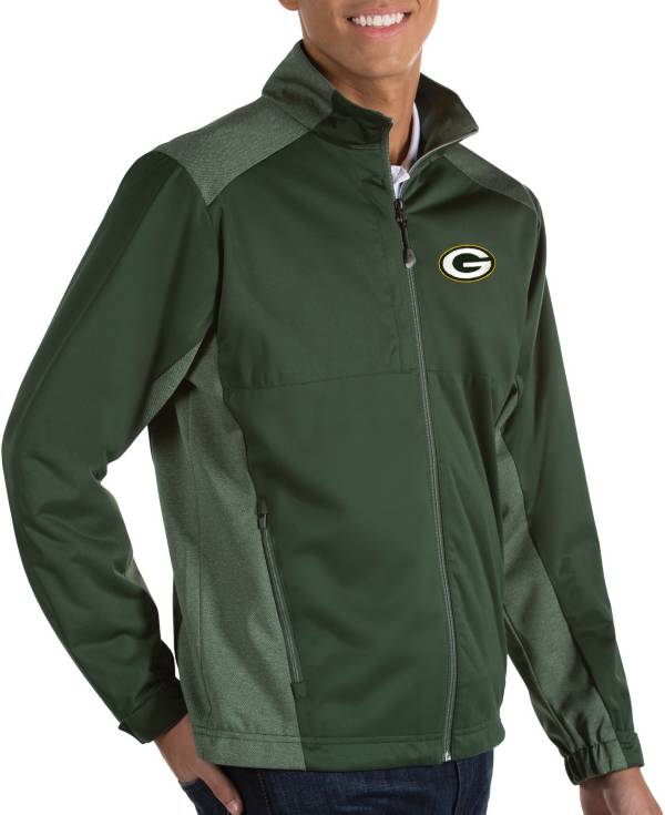 Men's Green Bay Packers Antigua Oatmeal Fortune Quarter-Zip Pullover Jacket