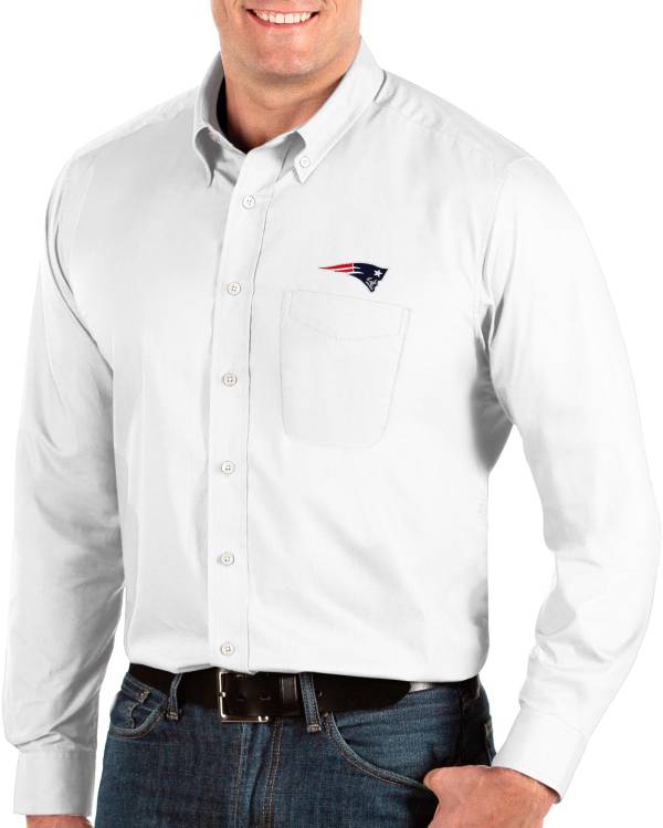 Antigua Men's New England Patriots Dynasty Button Down White Dress Shirt