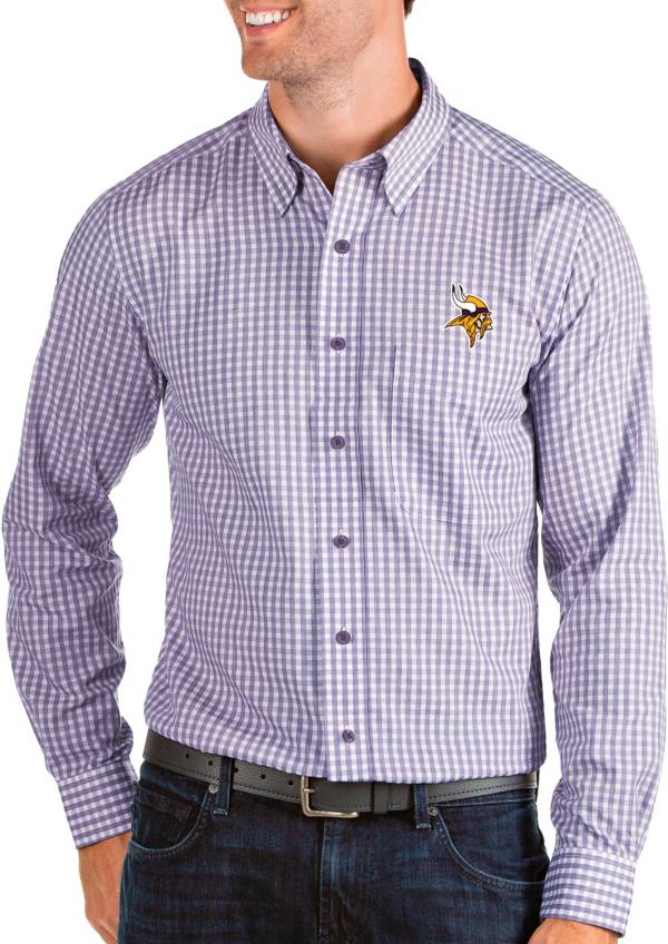 Antigua Men's Minnesota Vikings Structure Button Down Purple Dress Shirt